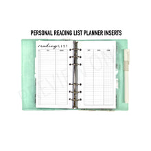 Load image into Gallery viewer, Personal Reading List Planner Inserts Printable Download - Letter / A4 Size Paper
