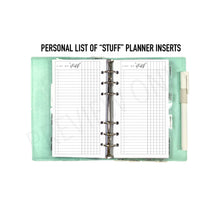 Load image into Gallery viewer, Personal List of &quot;Stuff&quot; Planner Inserts Printable Download - Letter / A4 Size Paper
