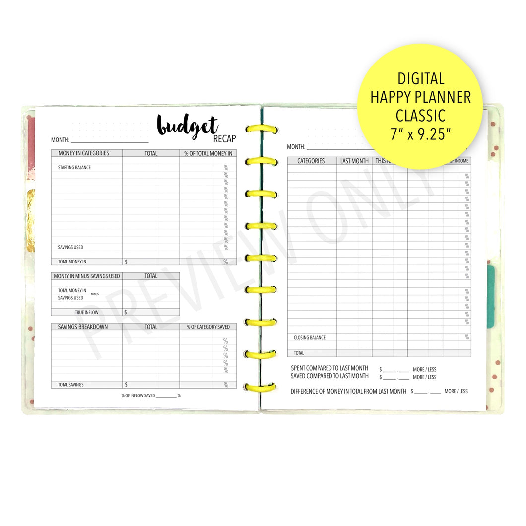 HP Classic Budget Recap Planner Inserts Printable Download - Letter / A4 / A5 Size Paper