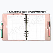 Load image into Gallery viewer, A5 Blank Vertical Weekly 2 Page Planner Inserts Printable Download - Letter / A4 / A5 Size Paper
