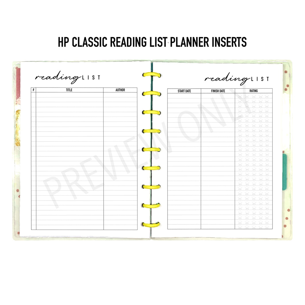 HP Classic Reading List Planner Inserts Printable Download - Letter / A4 / HP Classic Size Paper