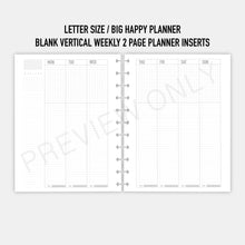 Load image into Gallery viewer, Letter / Big Happy Planner Blank Vertical Weekly 2 Page Planner Inserts Printable Download
