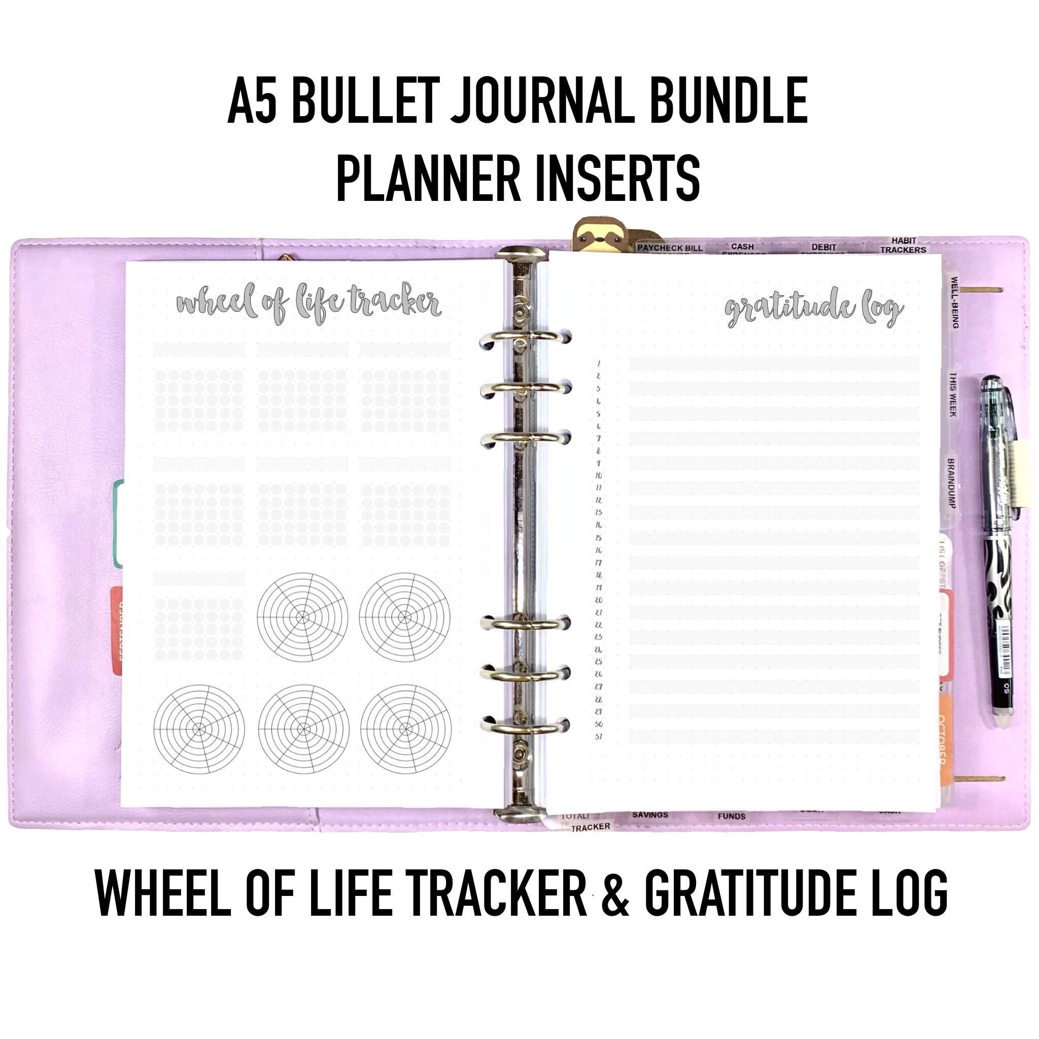 A5 Bullet Journal Style Wheel of Life & Gratitude Log Planner Inserts –  MarianeCresp