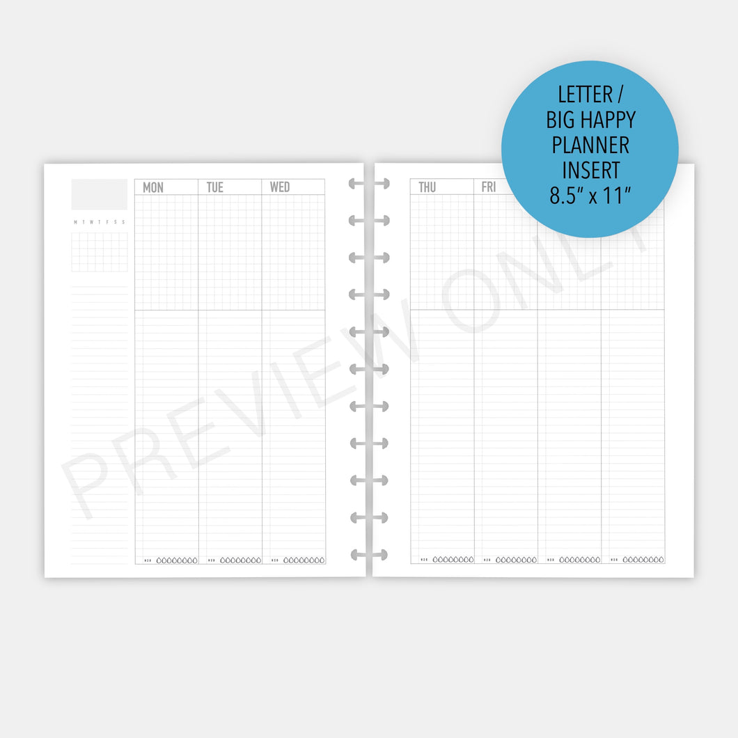 Letter / Big Happy Planner Blank Vertical Weekly 2 Page Planner Inserts Printable Download