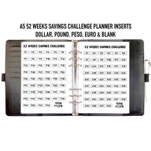 Load image into Gallery viewer, A5 52 Weeks Savings Challenge Planner Inserts Printable Download - Letter / A4 / A5 Size Paper
