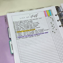 Load image into Gallery viewer, List of &quot;Stuff&quot; Planner Inserts Printable Download
