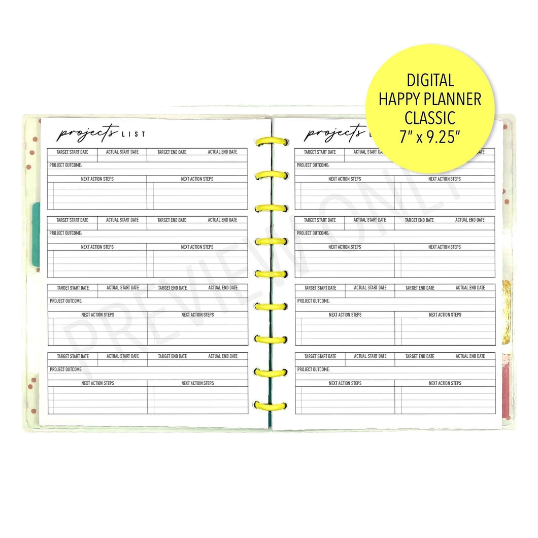 HP Classic Projects List Planner Inserts Printable Download - Letter / A4 / HP Classic Size Paper