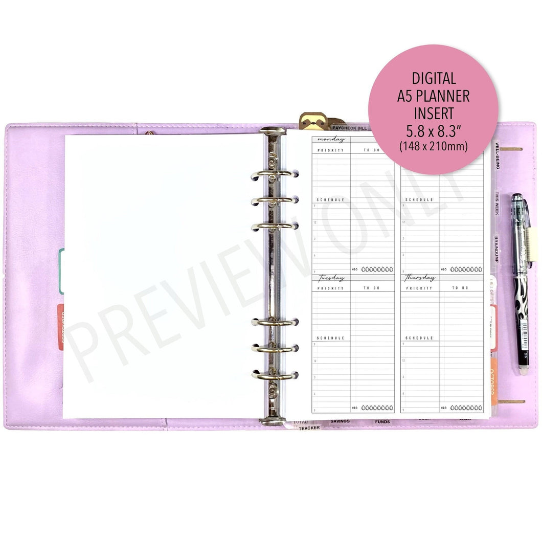 A5 Foldable Daily Planner Inserts Printable Download - Letter / A4 / A5 Size Paper