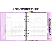 Load image into Gallery viewer, A5 Weekly 2 Page Planner Inserts Printable Download - Letter / A4 / A5 Size Paper
