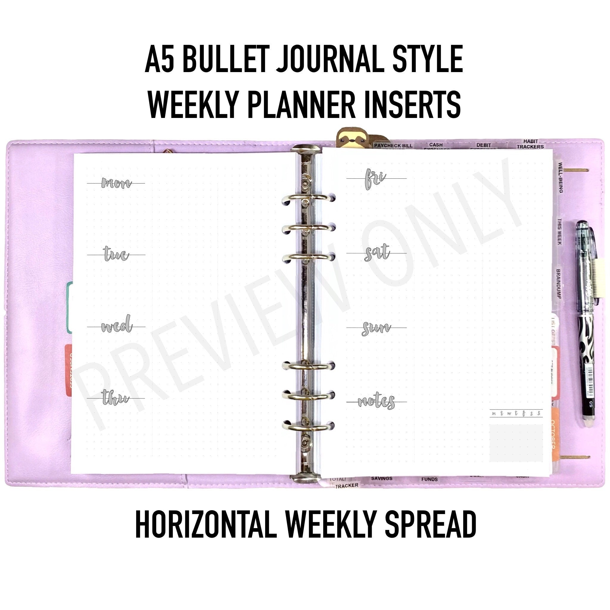 A5 Bullet Journal Style Weekly Spread Planner Inserts Printable 