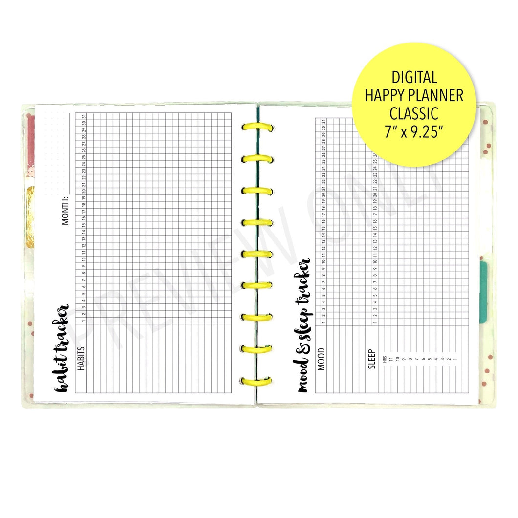 VERSION 2 HP Classic Habit, Mood & Sleep Trackers Planner Inserts Printable Download - Letter / A4 / HP Classic Size Paper
