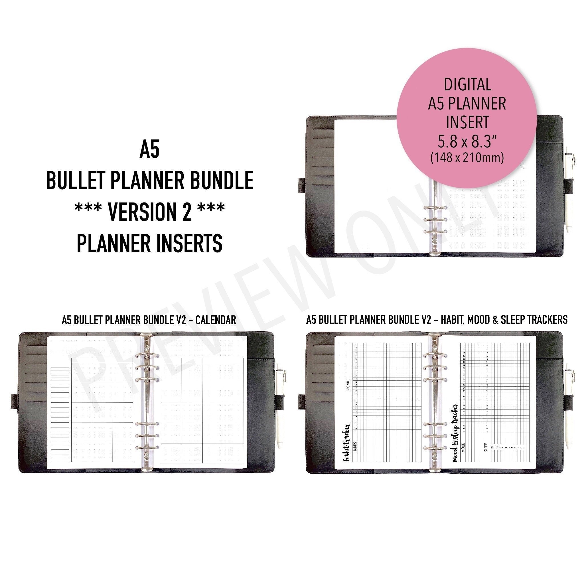 VERSION 2 A5 Bullet Planner Bundle Planner Inserts Printable Download ...