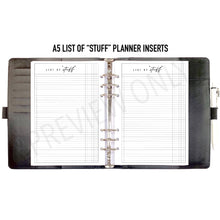 Load image into Gallery viewer, A5 List of &quot;Stuff&quot; Planner Inserts Printable Download - Letter / A4 / A5 Size Paper

