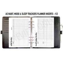 Load image into Gallery viewer, VERSION 2 A5 Habit, Mood &amp; Sleep Trackers Planner Inserts Printable Download - Letter / A4 / A5 Size Paper
