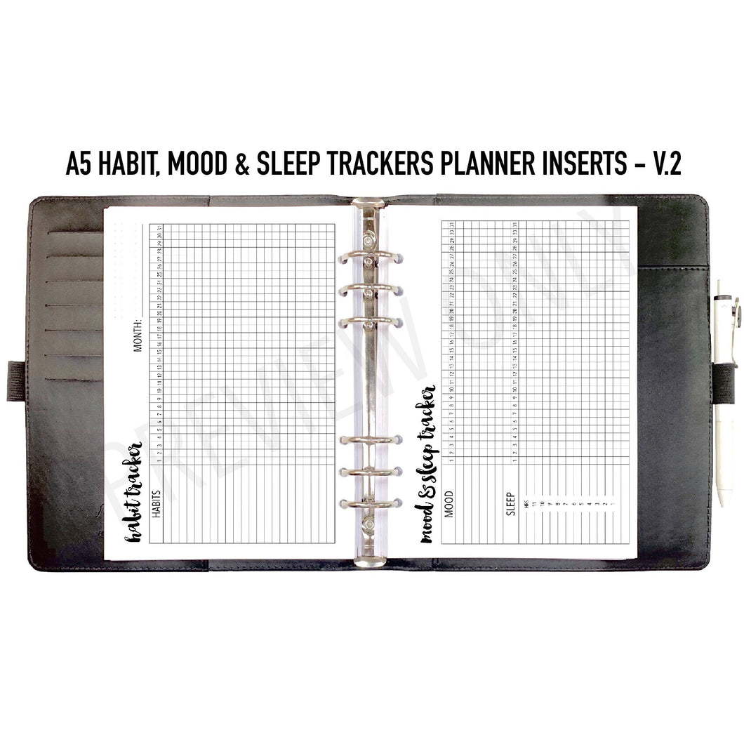 VERSION 2 A5 Habit, Mood & Sleep Trackers Planner Inserts Printable Download - Letter / A4 / A5 Size Paper