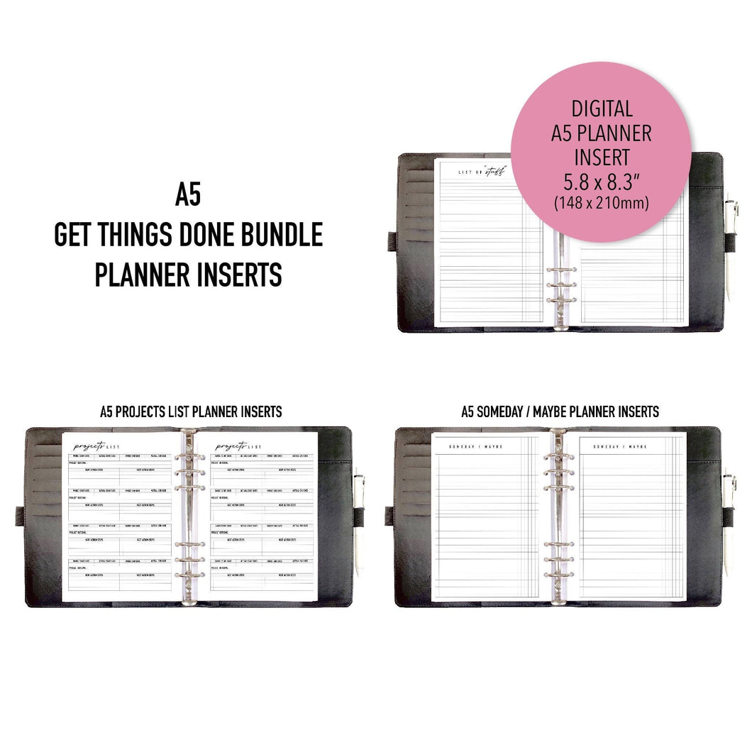 A5 Get Things Done Bundle Planner Inserts Printable Download - Letter / A4 / A5 Size Paper