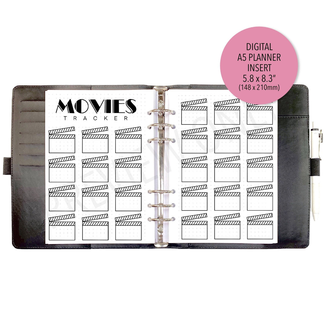 A5 Movies Tracker Planner Inserts Printable Download - Letter / A4 / A5 Size Paper