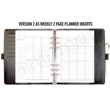 Load image into Gallery viewer, VERSION 2 A5 Weekly 2 Page Planner Inserts Printable Download - Letter / A4 / A5 Size Paper
