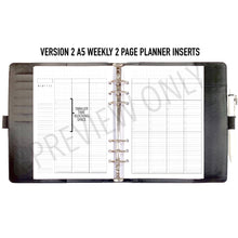 Load image into Gallery viewer, VERSION 2 A5 Weekly 2 Page Planner Inserts Printable Download - Letter / A4 / A5 Size Paper
