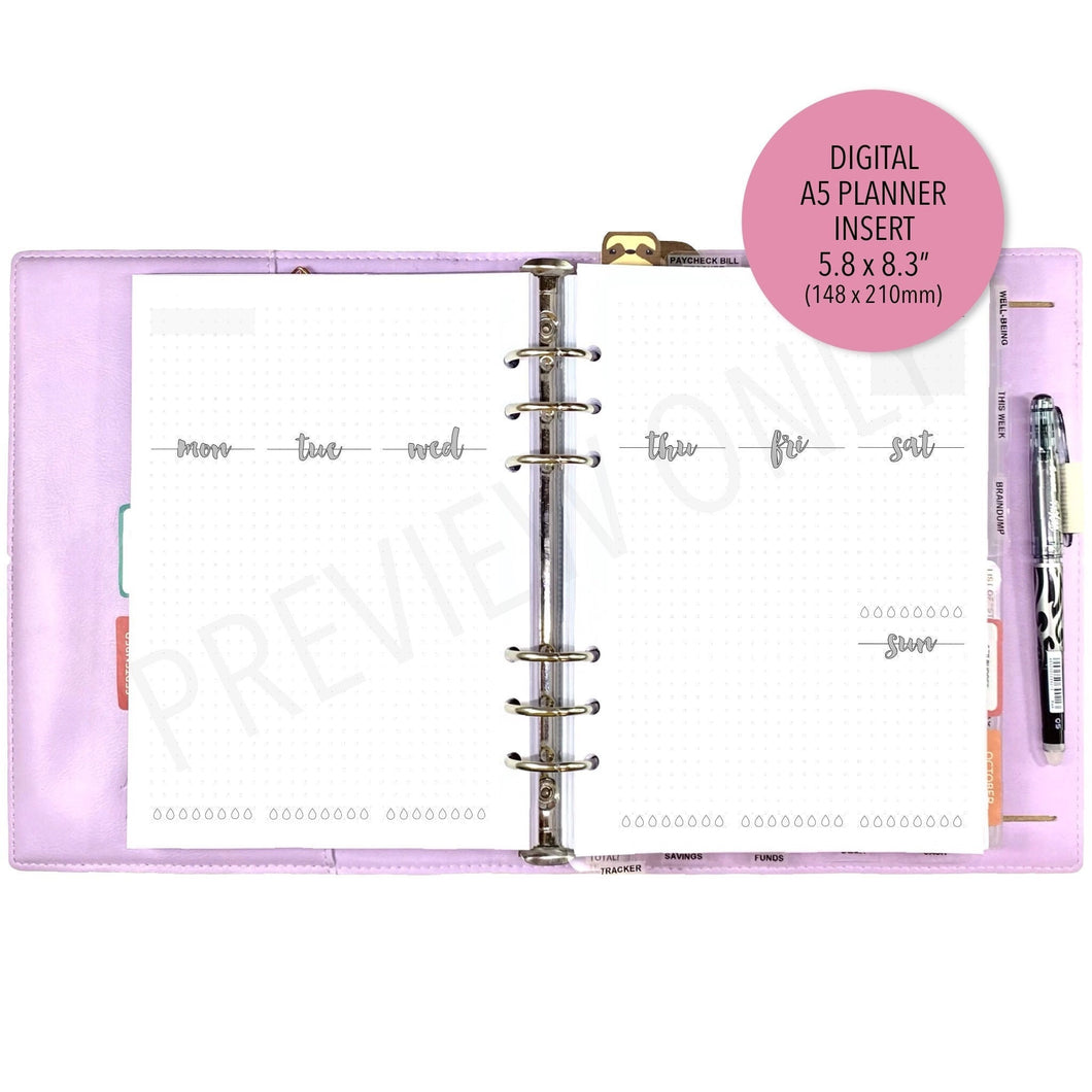 A5 Bullet Journal Style Weekly Spread Planner Inserts Printable Download - Letter / A4 / A5 Size Paper